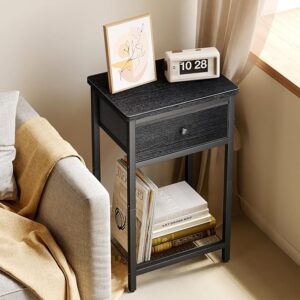 Fixwal Nightstands Set of 2 - End Side Table with Drawer and Shelf, Bedside Table for Living Room, Bedroom - Wood and Metal Accent Furniture in Elegant Black Finish.