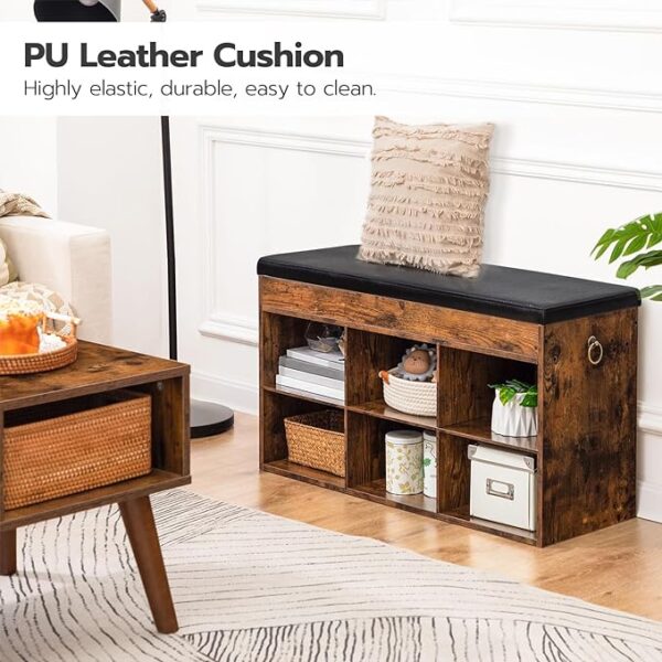 HOOBRO Shoe Storage Bench with Padded Cushion - Entryway Bench featuring Flip-Open Storage Box, 6 Compartments Cubbie Shoe Cabinet. Ideal Shoe Rack for Entrance, Corridor, Living Room, Bedroom (BF80HX01). 1