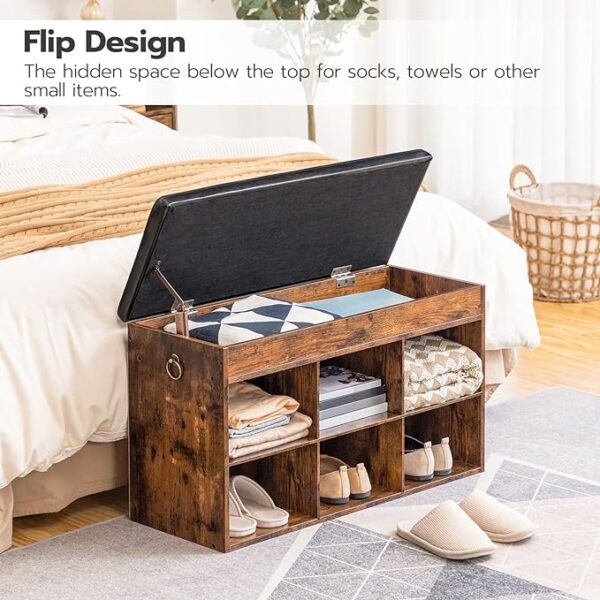 HOOBRO Shoe Storage Bench with Padded Cushion - Entryway Bench featuring Flip-Open Storage Box, 6 Compartments Cubbie Shoe Cabinet. Ideal Shoe Rack for Entrance, Corridor, Living Room, Bedroom (BF80HX01). 3