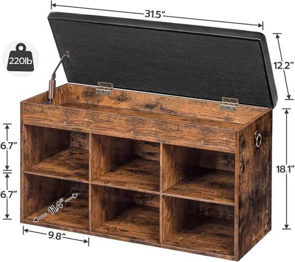 HOOBRO Shoe Storage Bench with Padded Cushion - Entryway Bench featuring Flip-Open Storage Box, 6 Compartments Cubbie Shoe Cabinet. Ideal Shoe Rack for Entrance, Corridor, Living Room, Bedroom (BF80HX01). 2