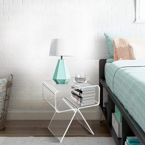 KSacry Acrylic Nightstand Side Table - Modern Design Clear Home Decor Display End Table for Living Room. Stylish and Sleek Clear Accent Furniture.