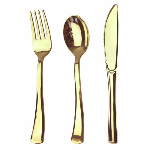 JL Prime 75 Gold Plastic Silverware Set, Gold Plastic Cutlery Set