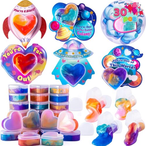s-l1600 (4) 30 Packs Valentines Day Gift Cards with Galaxy Slime Stress Relief Fidget Toys