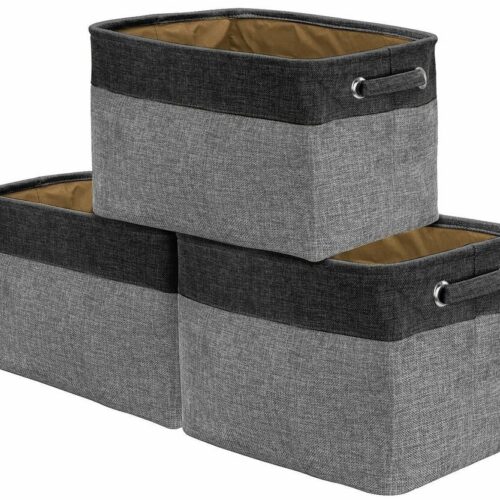 s-l960 (3) Storage Basket Rectangular Fabric Collapsible Organizer Bin Box 3-Pack