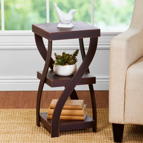 Antique Finish Twisted Side Tables - Elegant Walnut Accent Tables with Vintage Charm for Timeless Home Decor.