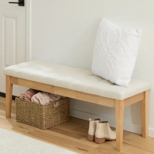My Texas House Melissa Upholstered Bench - Oat. Stylish and Comfortable Seating for Your Home Decor