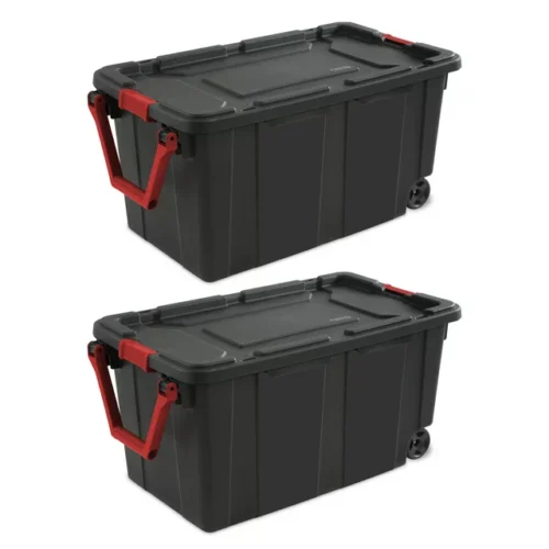 Sterilite 40 Gallon Wheeled Industrial Tote Plastic - Black (Set of 2)