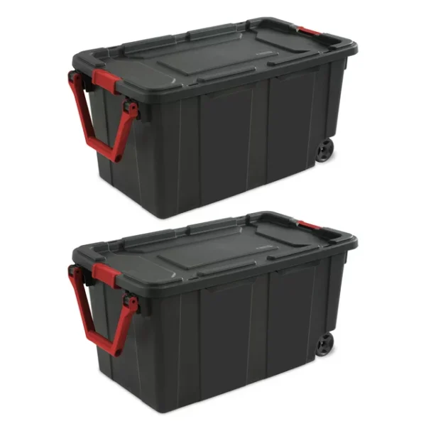 Sterilite 40 Gallon Wheeled Industrial Tote Plastic - Black (Set of 2) 1