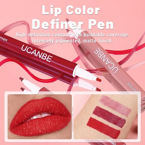 "UCANBE 3-Piece Liquid Lip Stain Tint Set | Nude Matte Shaded Red Lip Liner Marker | Smudge-Proof, Waterproof, Long-lasting Makeup | Quick Dry Lipstick Colors" 3