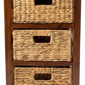eHemco 3 Tier X-Side End Storage Cabinet with 3 Wicker Baskets - Walnut Finish