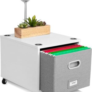 BIRDROCK HOME Rolling File Cabinet with 1 Lateral Drawer – Decorative Storage Shelf for Blankets, Books, Files, Magazines, Toys, etc – Removable Bin with Handles – Under Desk Office Living Room Home