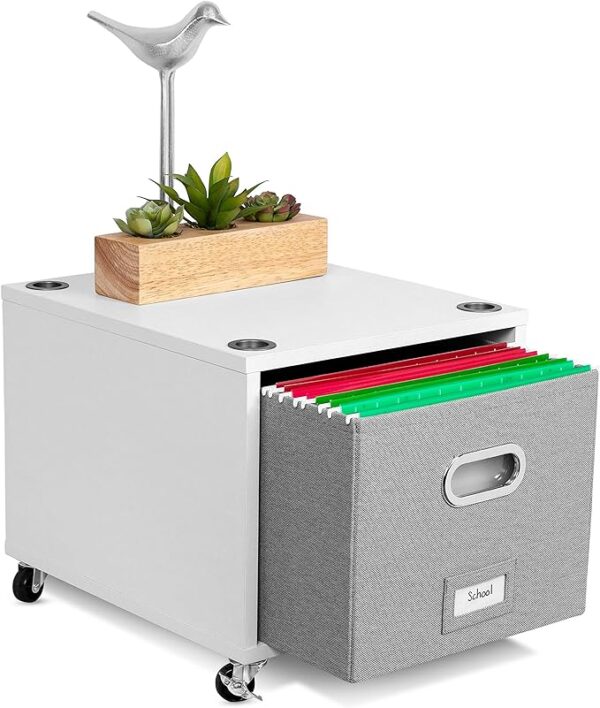 BIRDROCK HOME Rolling File Cabinet with 1 Lateral Drawer – Decorative Storage Shelf for Blankets, Books, Files, Magazines, Toys, etc – Removable Bin with Handles – Under Desk Office Living Room Home 1