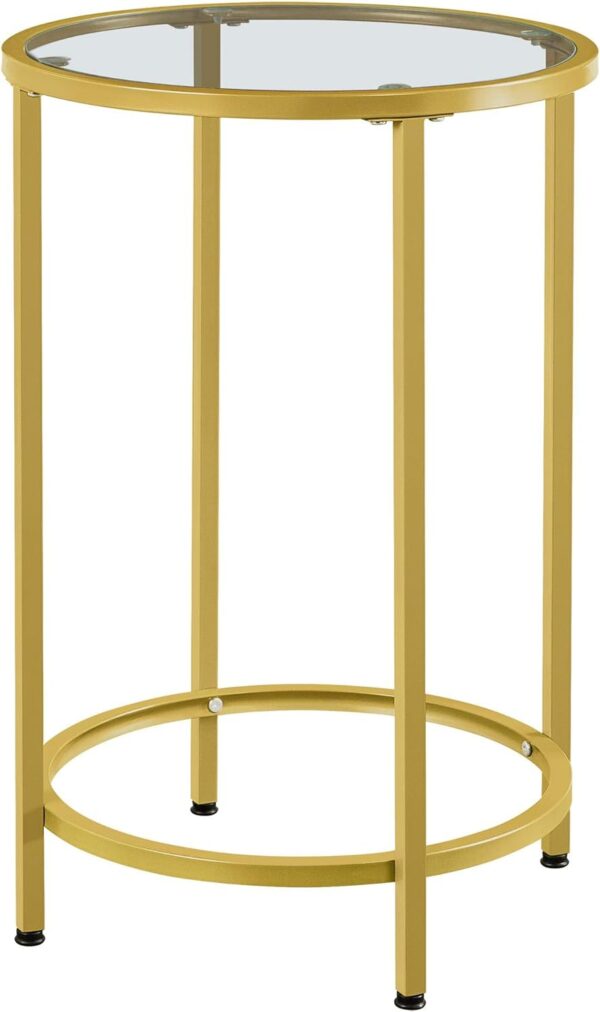 Yaheetech Glass End Table - Round Side Table with Glass Top & Metal Frame - Small Coffee Accent Table Nightstand for Living Room, Bedroom, Balcony, Porch - Modern Mustard Gold Style, Space-Saving 1