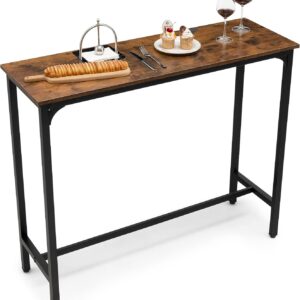 GOFLAME 48” Industrial High Top Bar Table - Metal Frame with Adjustable Feet, Rectangular Narrow Pub Table for Small Spaces, Multifunctional Dining Table for Kitchen, Living Room, Bistro
