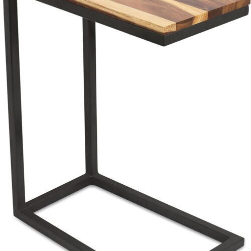 BIRDROCK HOME Acacia Wood C-Shaped Side Table - Industrial Design, Fully Assembled - Natural Finish, Perfect for TV Tray, End Table, Sofa Snack Table, Living Room Chair C-Shaped Table with Narrow Wooden Top