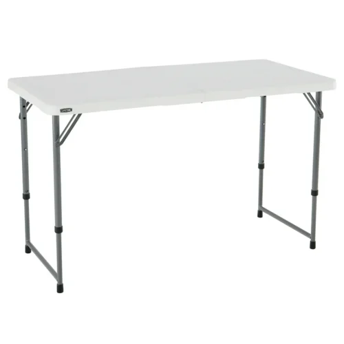 Lifetime 4 ft. Rectangle Fold-in-Half Adjustable Table - Indoor/Outdoor Residential Use - White (Model 4428)