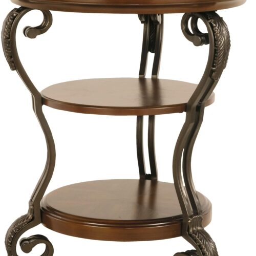 Signature Design by Ashley Nestor Traditional Hand-Finished Chairside End Table - Dark Brown with 2 Fixed Shelves