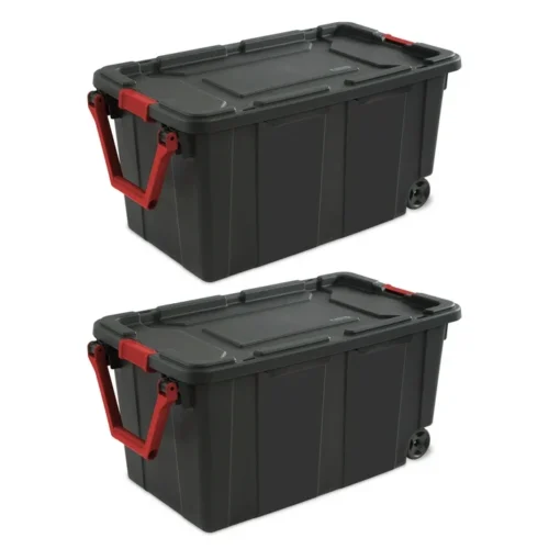 Sterilite 40 Gallon Wheeled Industrial Tote Plastic - Set of 2 in Black Color for Convenient Storage and Transportation