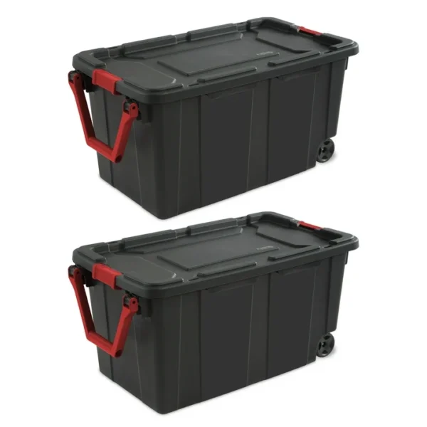 Sterilite 40 Gallon Wheeled Industrial Tote Plastic - Set of 2 in Black Color for Convenient Storage and Transportation 1