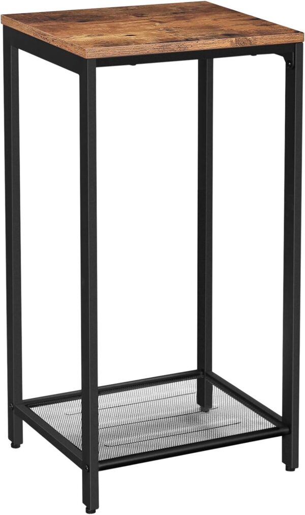 VASAGLE INDESTIC Side, End, Telephone Table with Mesh Shelf - High and Narrow Design for Hallway, Living Room - Made of Metal, Easy Assembly, Space-Saving Industrial Style in Rustic Brown and Black (ULET76BX) 1