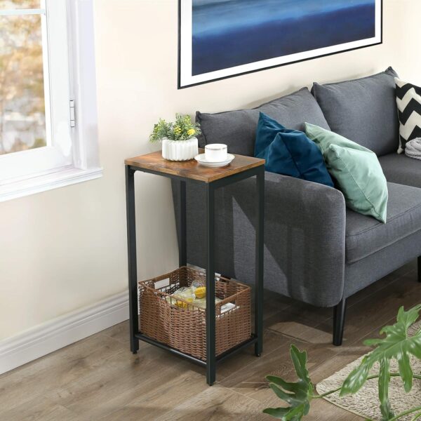 VASAGLE INDESTIC Side, End, Telephone Table with Mesh Shelf - High and Narrow Design for Hallway, Living Room - Made of Metal, Easy Assembly, Space-Saving Industrial Style in Rustic Brown and Black (ULET76BX) 2