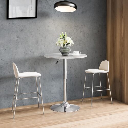 Yaheetech Round Pub Table - Height Adjustable with 360° Swivel MDF Tabletop for Dining, Bistro, Cafe, Home Bar - Grey