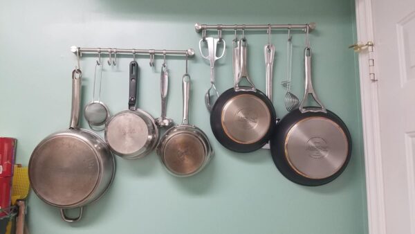 Kitchen Utensil Rack 2 Pack - 15.6 Inch Wall Mounted Hanging Rack for Pots and Pans, Made of 304 Stainless Steel with 7 Sliding Hooks for Spatulas, Spoons, Measuring Cups, and Coffee Mugs 2