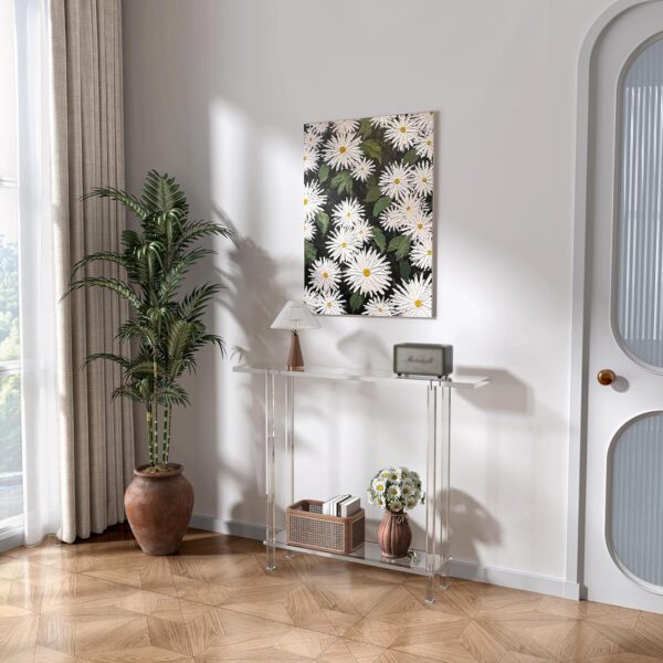 Modern Acrylic Narrow Console Table for Entryway - 7.6" D x 39.4" W x 31.5" H, Featuring Square Legs, Skinny Design Perfect for Sofa, Foyer, Hallway, Living Room - 2-Tier Clear Finish 1