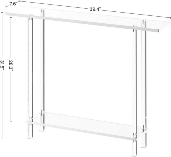 Modern Acrylic Narrow Console Table for Entryway - 7.6" D x 39.4" W x 31.5" H, Featuring Square Legs, Skinny Design Perfect for Sofa, Foyer, Hallway, Living Room - 2-Tier Clear Finish 2
