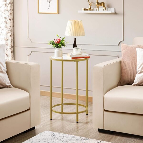 Yaheetech Glass End Table - Round Side Table with Glass Top & Metal Frame - Small Coffee Accent Table Nightstand for Living Room, Bedroom, Balcony, Porch - Modern Mustard Gold Style, Space-Saving 2