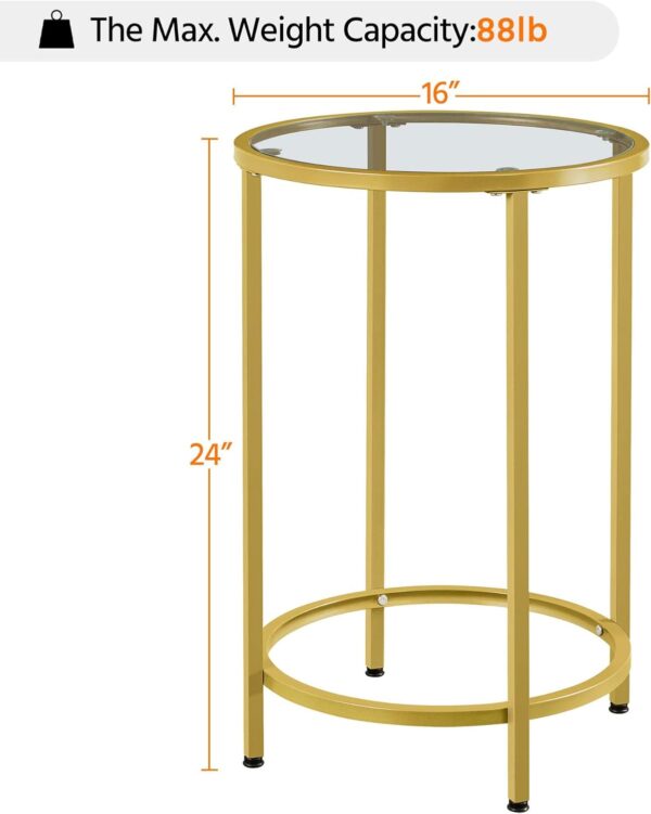Yaheetech Glass End Table - Round Side Table with Glass Top & Metal Frame - Small Coffee Accent Table Nightstand for Living Room, Bedroom, Balcony, Porch - Modern Mustard Gold Style, Space-Saving 3