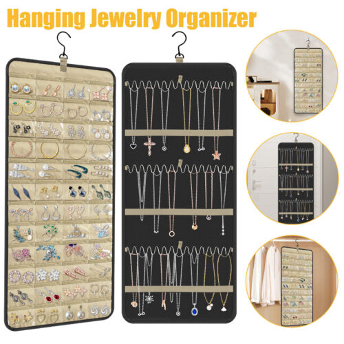 Hanging Jewelry Organizer Rack Necklace Holder Storage Closet Hanger Roll Up Bag