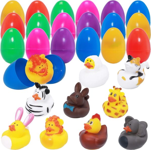 18 Pcs Easter Egg Filled with Animal Rubber Ducks Easter Party Favor for Kids 1