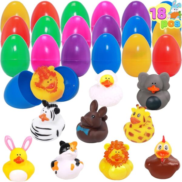 18 Pcs Easter Egg Filled with Animal Rubber Ducks Easter Party Favor for Kids 3