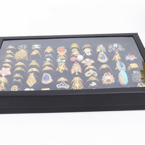 100 Slots Jewelry Ring Display Organizer Tray Holder Earrings Storage Boxes Case