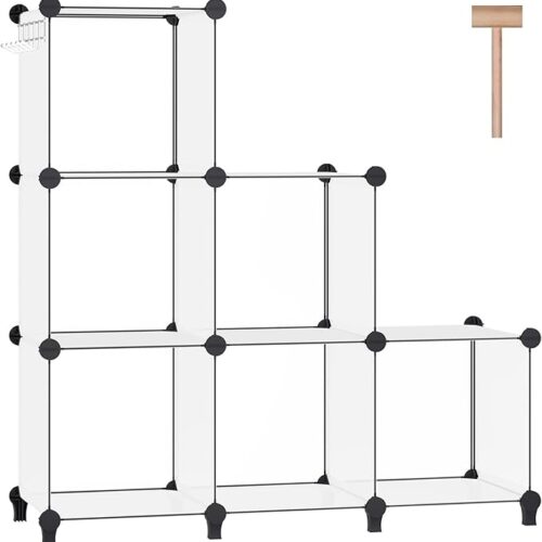 111 6-Cube Storage Organizer - Bookcase, Display Shelf with Wooden Mallet, Cabinet Storage for Home and Office, White