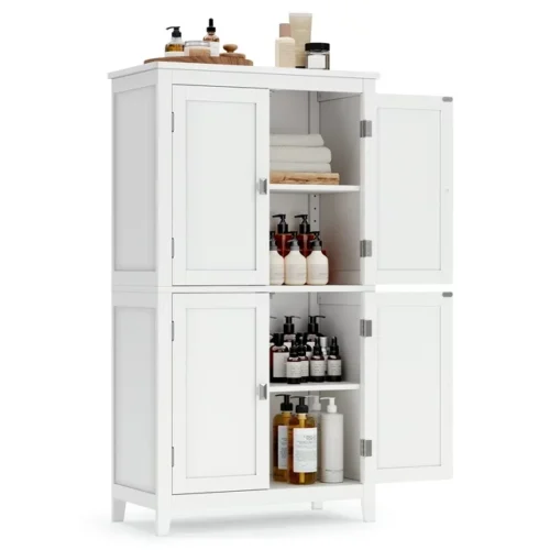 a VASAGLE Bathroom Floor Storage Cabinet with 4 Doors - Bathroom Storage Unit Freestanding Cabinet - Adjustable Shelves - 11.8 x 23.6 x 43.3 Inches - White