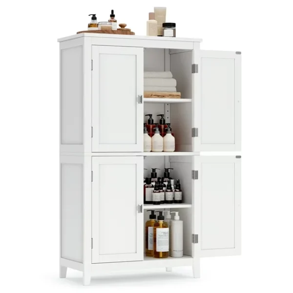 VASAGLE Bathroom Floor Storage Cabinet with 4 Doors - Bathroom Storage Unit Freestanding Cabinet - Adjustable Shelves - 11.8 x 23.6 x 43.3 Inches - White 1