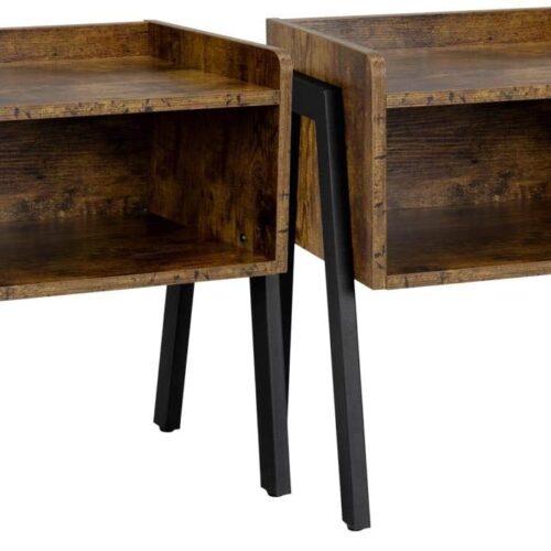 Yaheetech Stackable End Table Set of 2 with Storage - Small Coffee Table with Open Compartments - Industrial Style End Table for Small Spaces in Rustic Brown Finish