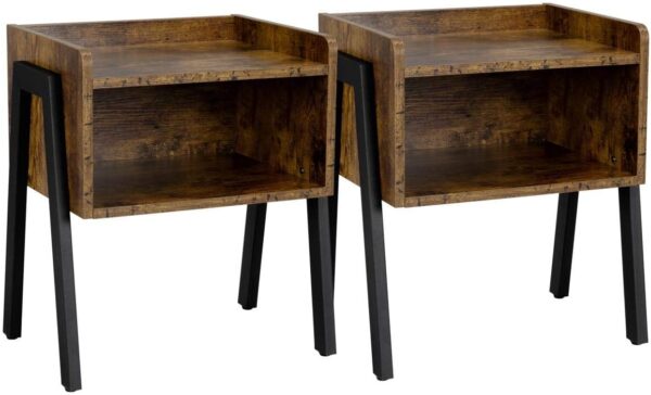 Yaheetech Stackable End Table Set of 2 with Storage - Small Coffee Table with Open Compartments - Industrial Style End Table for Small Spaces in Rustic Brown Finish 1