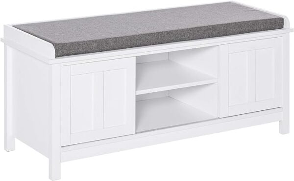 HOMCOM Entryway Shoe Bench Storage Ottoman with Sliding Doors - Adjustable Shelving, 6 Compartments, and Padded Seat - Holds 10 Pairs - White/Gray 1