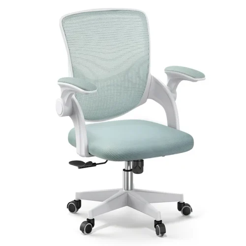 Upgraded Mesh Office Chair - Green Ergonomic Computer Chair with Flip-up Arms and Lumbar Support - Height Adjustable Home Office Desk Chair