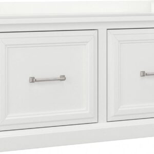 Bush Furniture Woodland Shoe Storage Bench with Doors - Footwear Organizer for Home Entryway, Mudroom, and Foyer - 40W - White Ash Finish