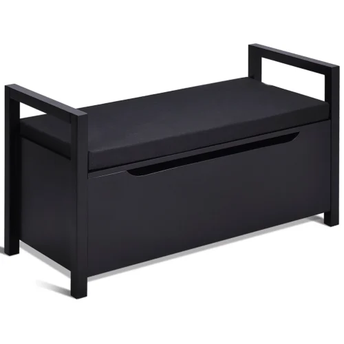 a Costway Shoe Bench Storage Rack with Cushion Seat Ottoman for Bedroom, Hallway, Entryway - Black