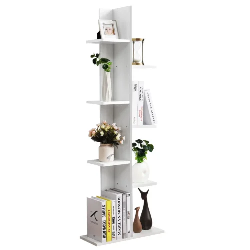 a Costway Open Concept Bookshelf Plant Display Shelf Rack Storage Holder - Wooden, White