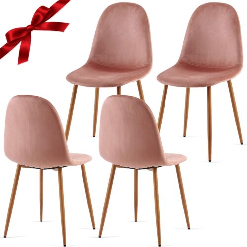 Velvet Dining Chairs Set of 4 - Kitchen Chairs with Metal Legs - Ideal for Living Room, Bedroom, Restaurant - Pink Chairs for Dining Room - Chair Set for 4"
