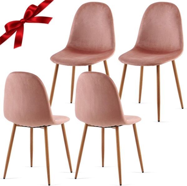 Velvet Dining Chairs Set of 4 - Kitchen Chairs with Metal Legs - Ideal for Living Room, Bedroom, Restaurant - Pink Chairs for Dining Room - Chair Set for 4" 1
