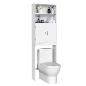 Topeakmart Free-Standing Over-the-Toilet Storage with Double Doors and 2 Open Shelves for Bathroom - White