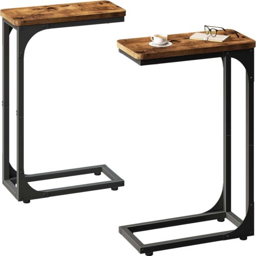a QEEIG Narrow C Shaped Side Table Set of 2 - Living Room Sets - Slim Couch Tray Tables - Skinny Thin Small Farmhouse Design - 7 inch Width - Rustic Brown (Model: 017-18BN)