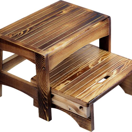 a Handcrafted Solid Wood Bed Step Stool - Foot Stool Kitchen Stools - Bed Steps - Small Step Ladder - Bathroom Stools - Burned Finish